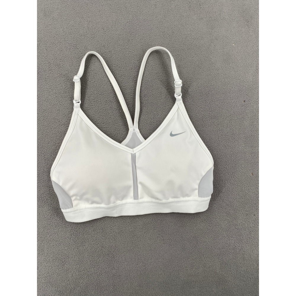 Nike Dri-FIT Indy Light Support Sports Bra White Grey Mesh Size Small 8440